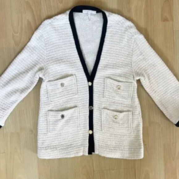 Maje Black and White Cardigan Preppy Academia Minimalist EU 38 - Picture 1 of 5
